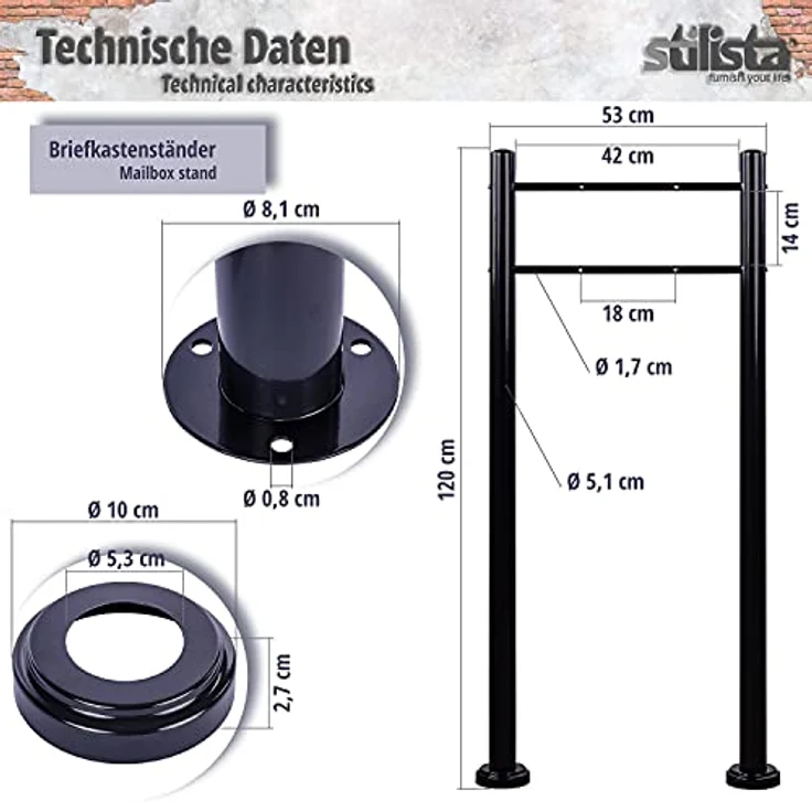 STILISTA Standbriefkasten Stahl MIX mit Anthrazit Beinen 32,5 x 50 x 9,5 cm – Bild 4