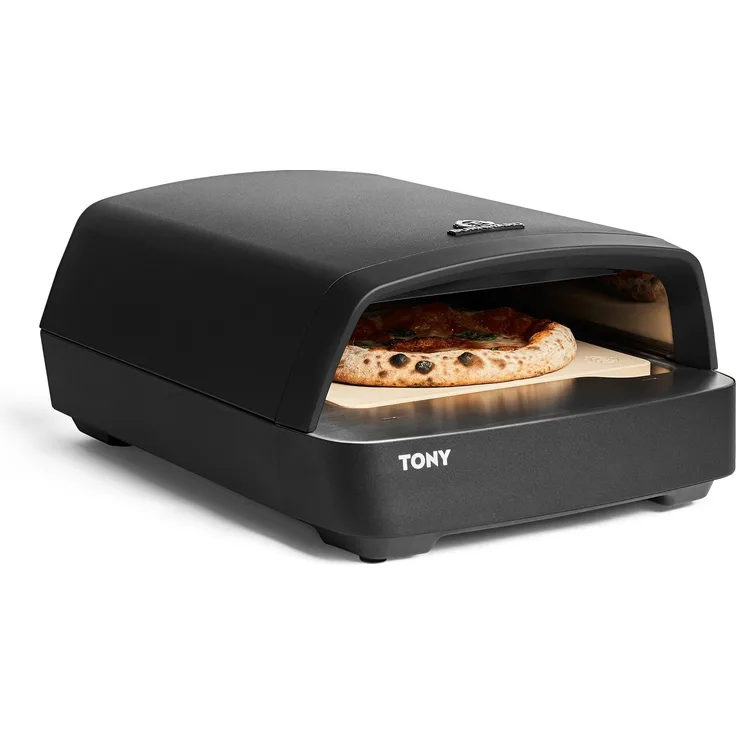 BURNHARD Gas-Pizzaofen TONY 450 °C Outdoor Ofen für Pizza Cordierit-Pizzastein 33 cm, tragbar 5,9 kW (Schwarz)