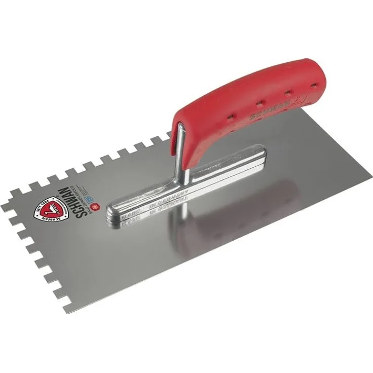 Schwan Glättekelle 280mm x 130mm, rostfrei mit Softheft und Zahn 10x10, VE 10St.