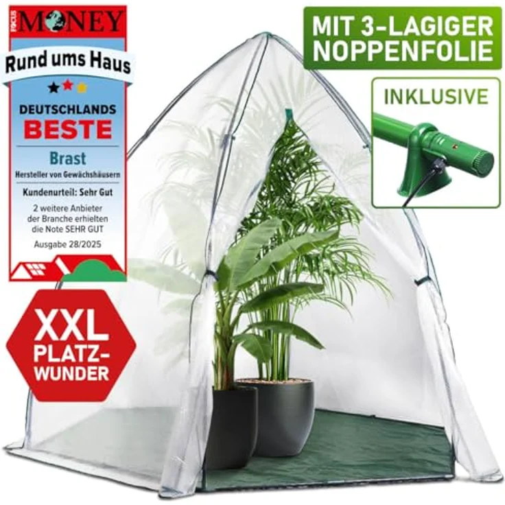 BRAST Überwinterungszelt Foliengewächshaus Mini 160x160x180cm - 250x250x220cm mit wahlweise Heizung, Reißverschluss, Schnellaufbau und Winterschutz für Pflanzen – Bild 2