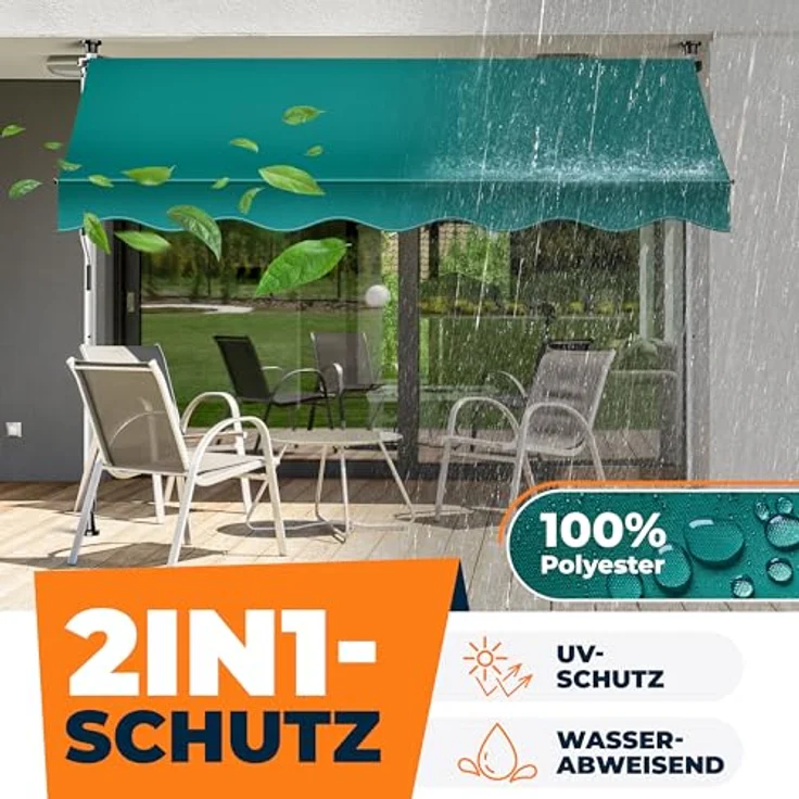 KESSER® Klemmmarkise mit Handkurbel, UV-beständig & wasserabweisend, höhenverstellbar, Montage ohne Bohren, 250cm für Balkon, Terrasse & Garten – Bild 4