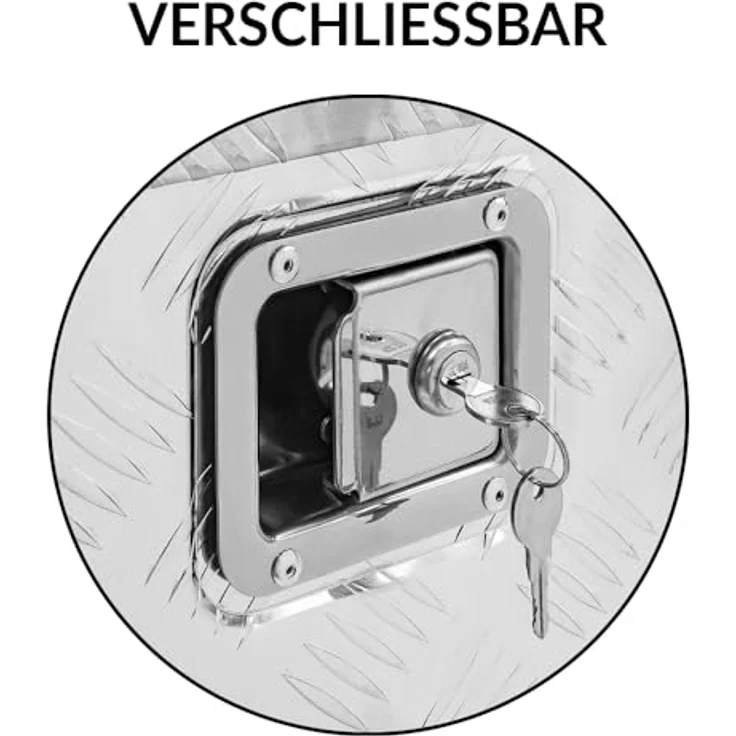 Trucky Truckbox Aluminium Deichselbox, abschließbar, 109 x 40 x 38 cm, Werkzeugkiste im Riffelblech-Look – Bild 3