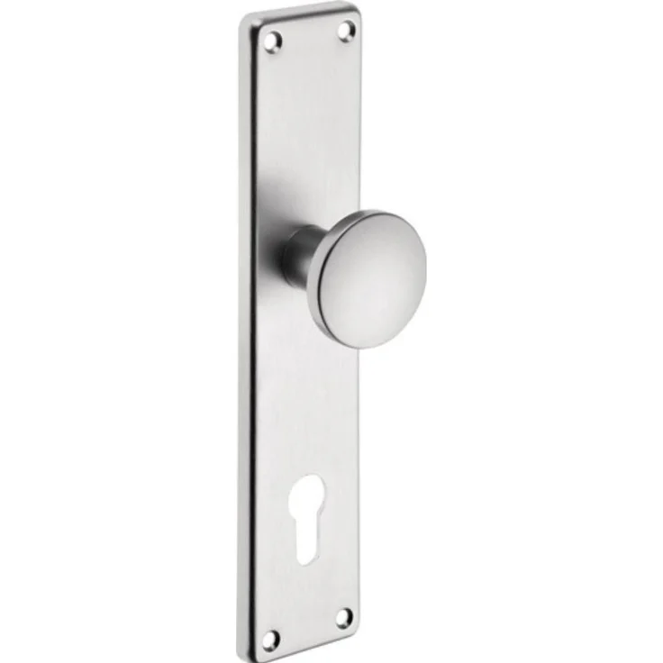 EDI Türgriff + Türgarnitur, Knopf-Renovierschild 344 Z aus Edelstahl, PZ-Lochung, für Türstärken 35-45 mm, matte Oberfläche – Bild 1