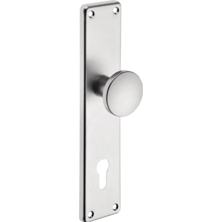 EDI Türgriff + Türgarnitur, Knopf-Renovierschild 344 Z aus Edelstahl, PZ-Lochung, für Türstärken 35-45 mm, matte Oberfläche