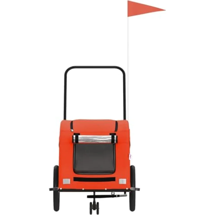 vidaXL Hunde-Transportbox Fahrradanhänger, Orange, Oxford-Gewebe und Eisen, für max. 45 kg, inkl. PVC-Dach und Reißverschluss-Türen – Bild 5