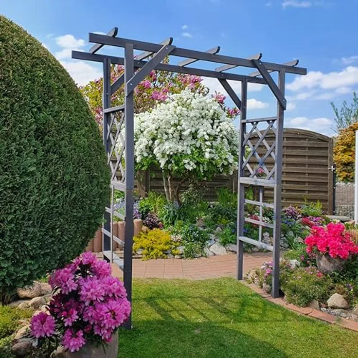 Promadino Pergola 'Ben', graue Rankhilfe aus FSC®-zertifiziertem Kiefernholz, 200 x 210 x 60 cm, einfach montierbar, stabil und nachhaltig