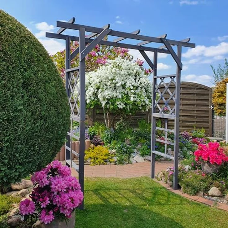 Promadino Pergola 'Ben', graue Rankhilfe aus FSC®-zertifiziertem Kiefernholz, 200 x 210 x 60 cm, einfach montierbar, stabil und nachhaltig – Bild 1