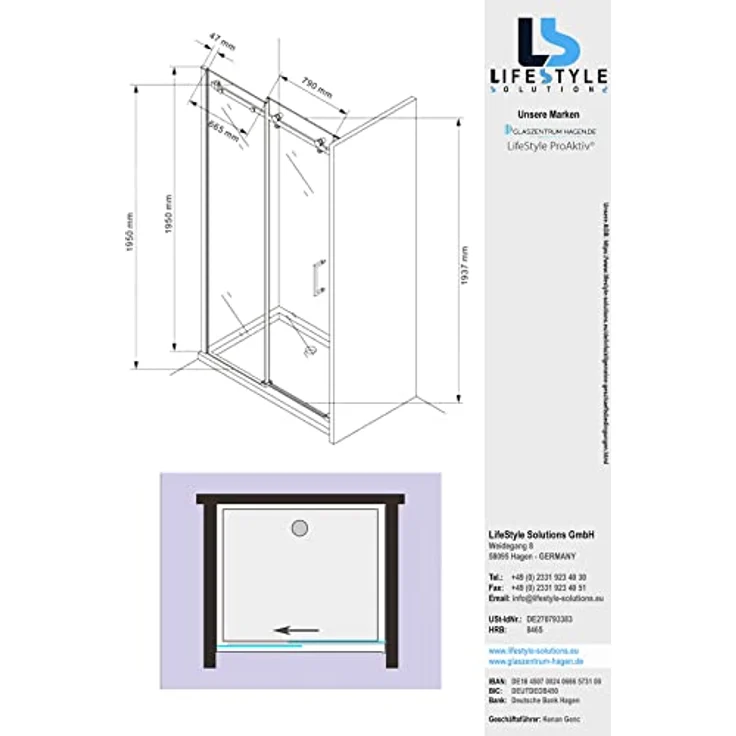 8 mm | 195cm Höhe | Nischen- | Schiebetür | Duschtür | Nischentür | Duschwand | Dusche | Nischendusche | Schiebesysteme | ESG-Klarglas (150x195cm) – Bild 3