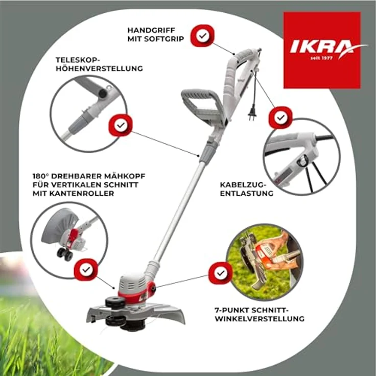 ikra GmbH Elektro-Rasentrimmer IGT 650 D-TC, 25 cm Messer, 30 cm Faden, 650 Watt, höhenverstellbare Teleskopstange – Bild 6