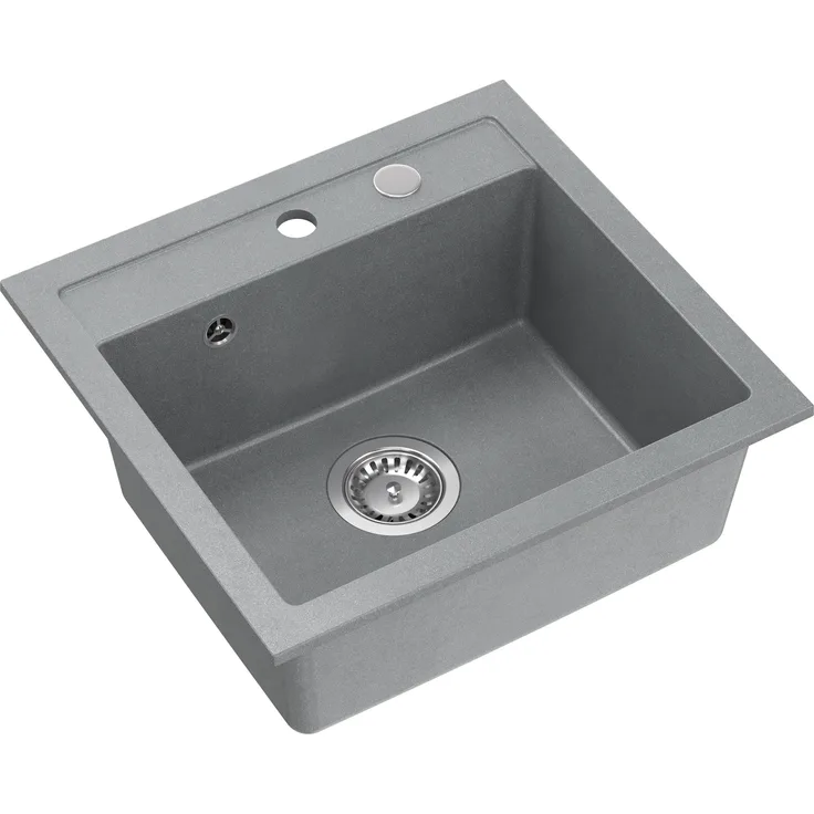 QUADRON JOHNNY 110 Spülbecken 1-Becken Granitspüle 47 x 50 x 18,5 cm, grau & Stahl, mit Siphon
