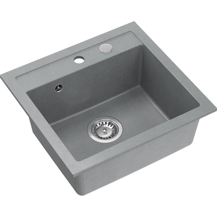 QUADRON JOHNNY 110 Spülbecken 1-Becken Granitspüle 47 x 50 x 18,5 cm, grau & Stahl, mit Siphon