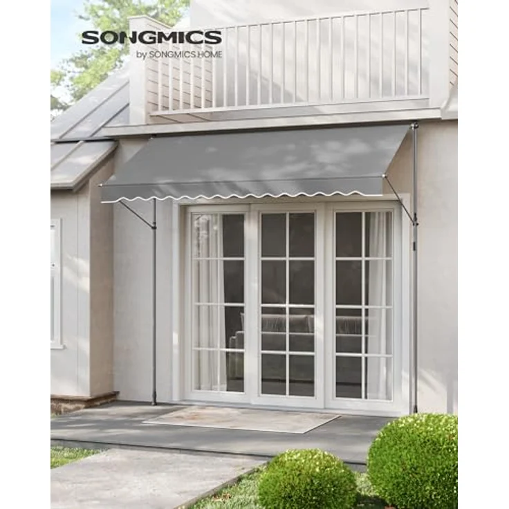 SONGMICS Klemmmarkise, Balkonmarkise mit Handkurbel, höhenverstellbar, Sonnenschutz, 300 x 120 cm, grau – Bild 2