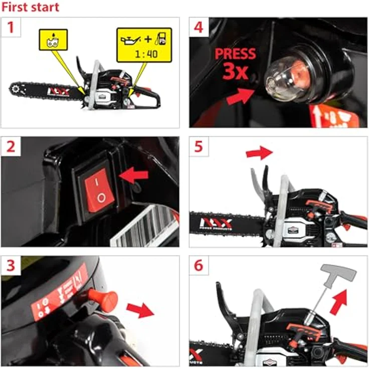 NAX POWER PRODUCTS 400C Motor 51,5 cm3 1,8kW Führungsschiene 18'' 45cm Anti-Rückschlag-System Low Kickback Briggs & Stratton Lizenzware Benzin-Säge Kettensäge, Schwarz – Bild 5