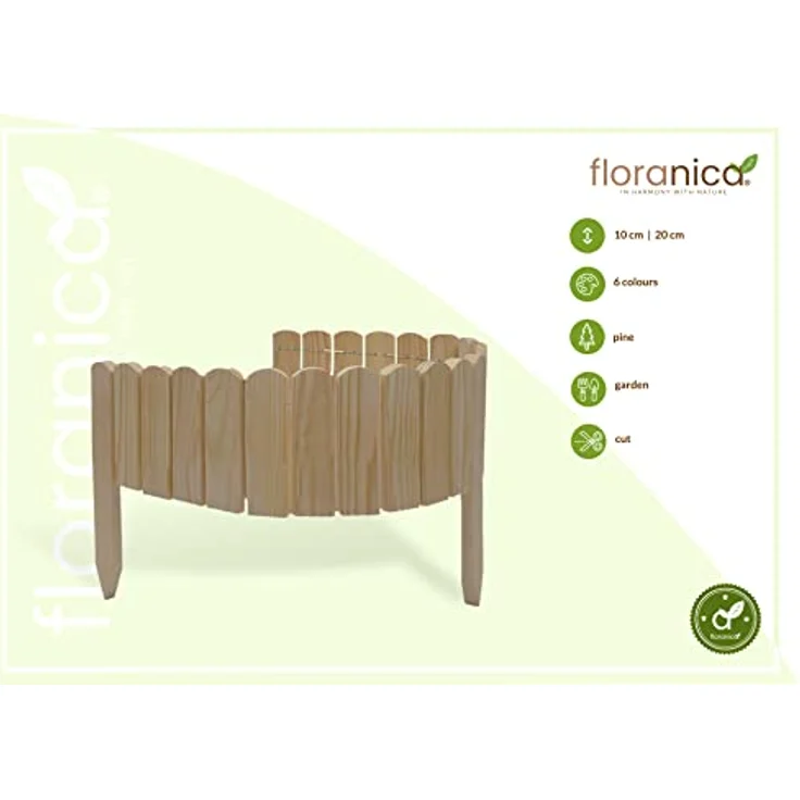Floranica Rollborder Gartenzaun 103 x 10cm Unbehandelt Rasenkante Holz Gartendeko Beeteinfassung Deko Mini Zaun Garten Natürliches Kiefernholz – Bild 2