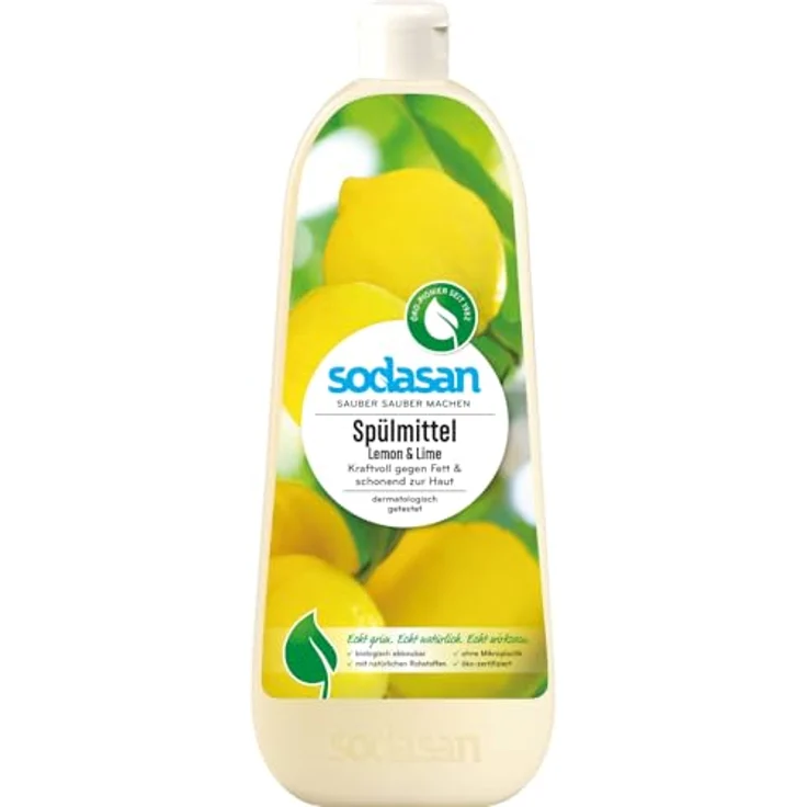 Sodasan Geschirrspülmittel - Lemon 1L, ohne petrochemische Inhaltsstoffe, frischer Lemonduft, für empfindliches Porzellan und Besteck, extrem ergiebig – Bild 2