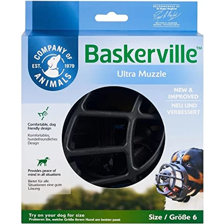 Baskerville Ultra Maulkorb, Größe 6, Patentierter Maulkorb für Hunde, Hunde können hecheln, fressen und trinken, Verhindert das Beißen und Stöbern nach Wildtieren, Gepolstert, Ideal für große Hunde – Bild 2