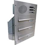 DOLS D-041 3er Edelstahl Mauerdurchwurf Briefkasten mit 3 Klingeln und Sprechsieb (Tiefe: 23-38 cm) - wetterfest und langlebig, gebürsteter V2A-Edelstahl