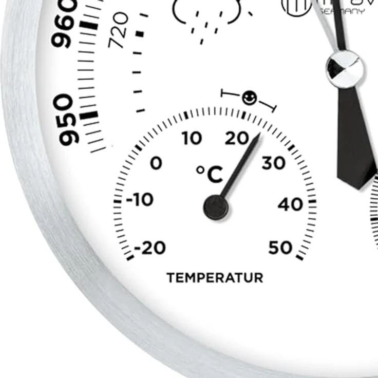 Miraval Design Analoge Wetterstation, Hygrometer, Barometer, Thermometer, 130 mm, silbernes Metallgehäuse, präzise Messungen, geräuschloser Betrieb – Bild 2