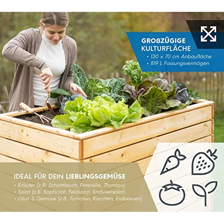 Westmann Holz Hochbeet, Kräuterbeet L, natur, 130 x 70 x 90 cm (L x B x H) – Bild 6