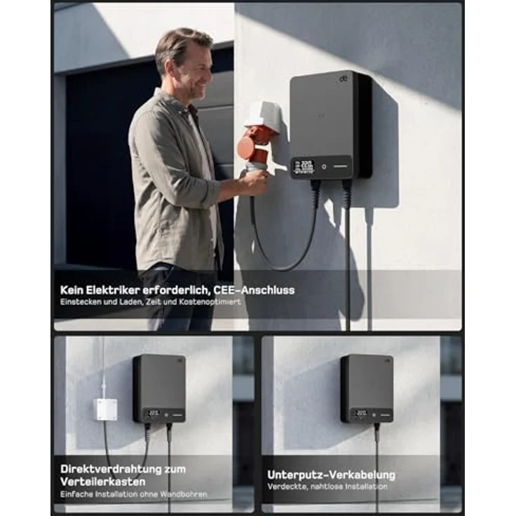 dé 22kW Wallbox mit 7.5 m Kabel, App & RFID Version, dreiphasiges Laden, LCD-Statusanzeige, IP54 – Bild 2