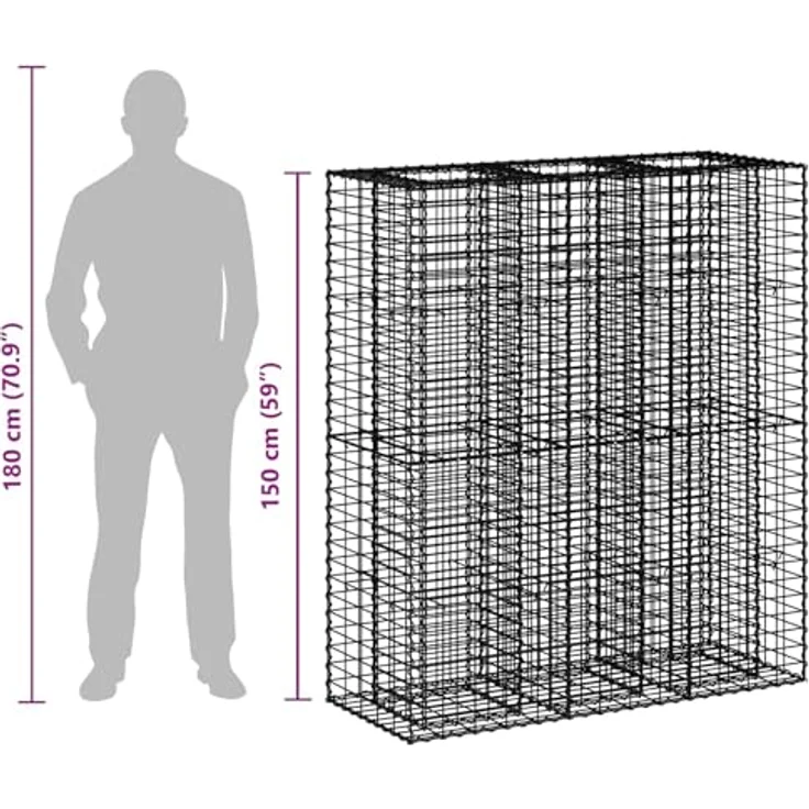 vidaXL Gabionen Hochbeet 2er Set, Rechteckig, Silber, 130 x 50 x 150 cm, Sichtschutzpaneele, Langlebig, Wetterfest, Für Garten und Terrasse – Bild 3