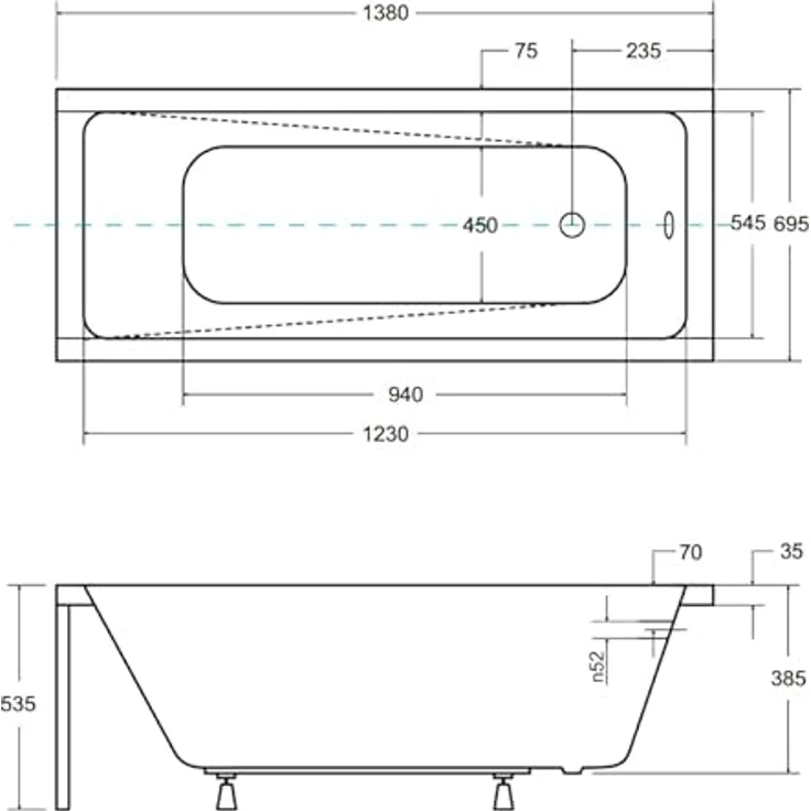 KOLMAN Badewanne MODERN Rechteck 140x70 cm, Komplettset 4in1 mit Wannenträger, automatischem Ablauf und Füßen, Premium Acryl in Reinweiß – Bild 5