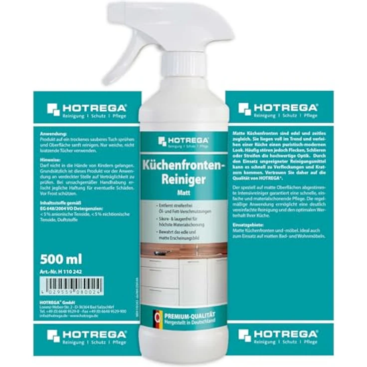HOTREGA® Küchenfronten Reiniger matt, streifenfreier Intensivreiniger für matte Oberflächen, 500ml – Bild 8