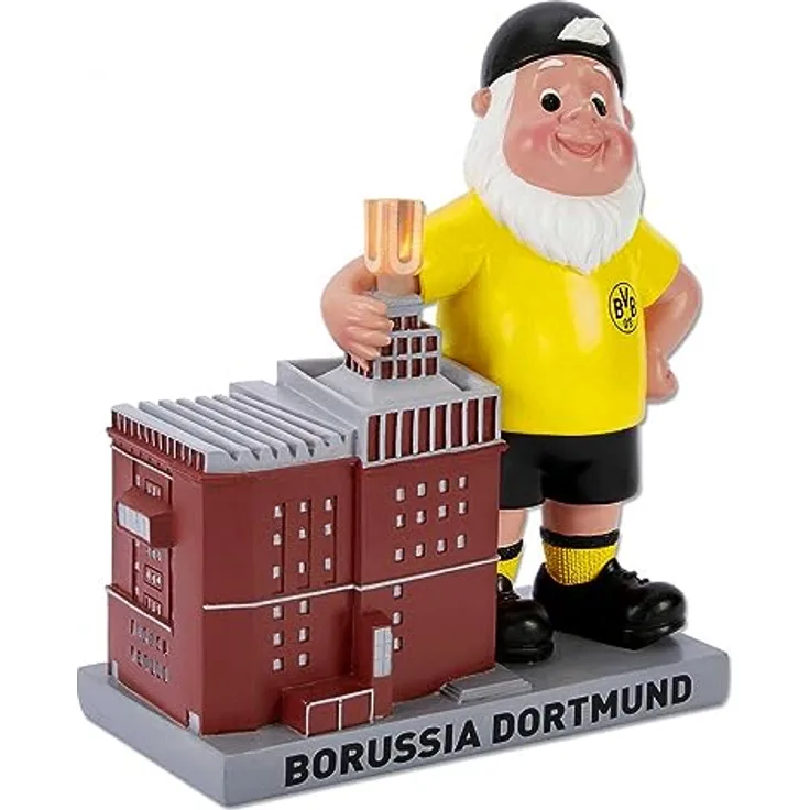 Borussia Dortmund BVB Gartenzwerg U-Turm mit LED - Inkl. Batterien 3 x LR41-22 x 9,5 x 24,3cm, Plyresin, Kunststoff, Metall, Mehrfarbig