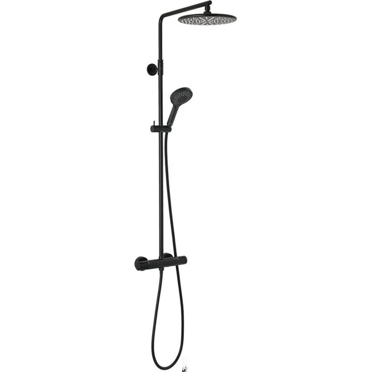 Damixa Duschsystem Damxia Silhouet Thermostat Duschsystem mit Umstellung, Mattschwarz, 57, inkl. Kopf- und Handbrause