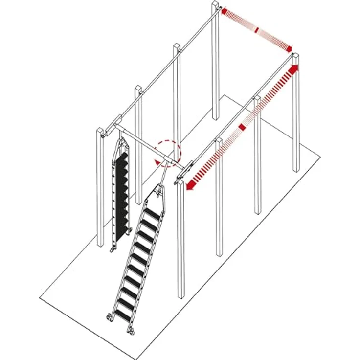 Kaiserkraft Stufen-Regalleiter mit Kopffahrwerk, 320 cm, für Doppelregale, 12 Stufen, hohe Stabilität, 80 mm tiefe Stufen – Bild 2