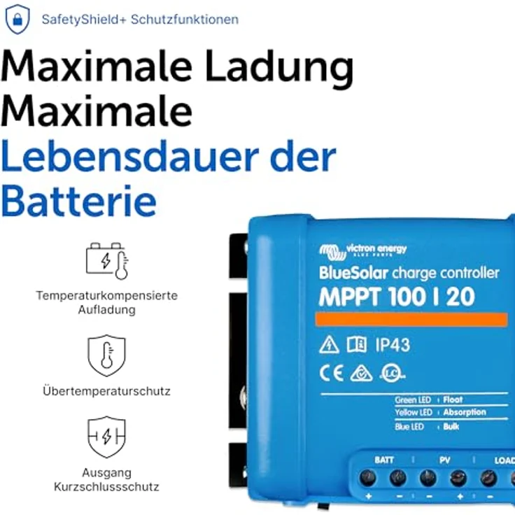 Victron Energy Solarladeregler Victron BlueSolar MPPT 100/20 Solarladeregler 12V/24V/48V 20A, effizient mit IP43 Schutzklasse – Bild 7