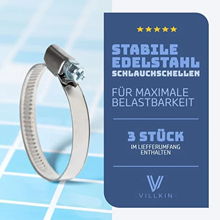 Villkin T-Schlauchverbinder Set 32mm, T-Stück Adapter mit 3 Edelstahl-Schlauchschellen für Pool, Teich & Pumpen – Bild 6