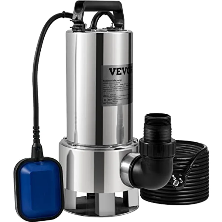 VEVOR Tauchpumpe 1300W Schmutzwasserpumpe 230V Gartenpumpe Durchfluss 20000L/h Schmutzwassertauchpumpe max. Hub 11m IPX8 Ideal zum Pumpen von Wasser aus Schwimmbädern Kellern Teichen