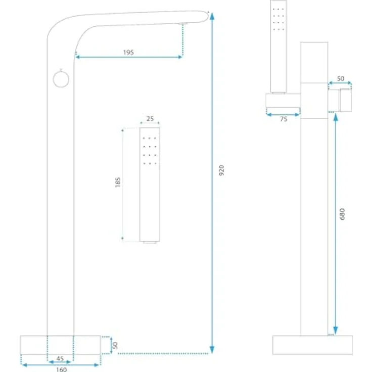 Rea CLARK GOLD Freistehende Badewannenarmatur, Einhebel Mischbatterie mit Handbrause, Messing, Gold, 920 mm Höhe – Bild 4