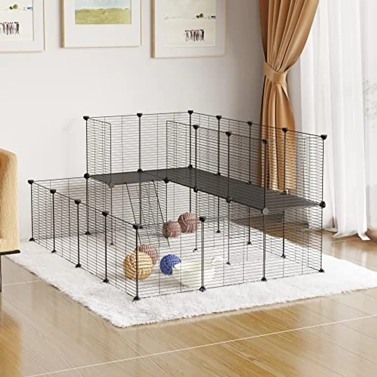 EUGAD Freigehege für Kaninchen, Freilaufgehege Kaninchen, Meerschweinchen Gehege, Meerschweinchen Käfig, Kleintiergehege, Schwarz BHT 145x72x108cm – Bild 3