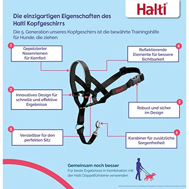 HALTI Kopfgeschirr, Größe 1, Schwarz - Verhindert, dass Ihr Hund an der Leine zieht, Einfache Anpassung, Leicht, mit gepolstertem Nasenriemen, Anti-Zug-Halsband für kleine Hunde – Bild 2