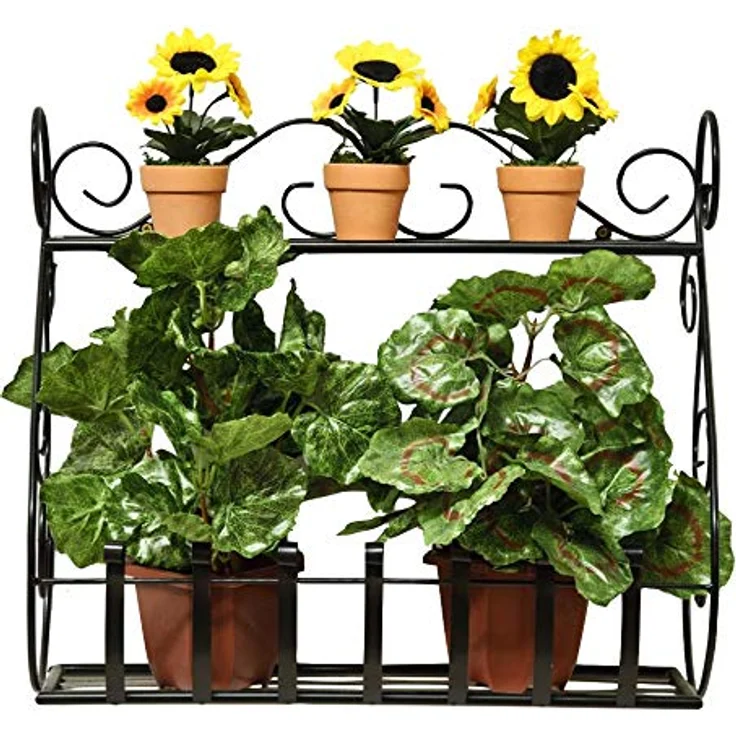 DanDiBo Wandblumenhalter Metall Schwarz 50 cm Wandregal Sebino Blumenständer Blumenregal Wandtopfhalter mit zwei Ablageflächen – Bild 4