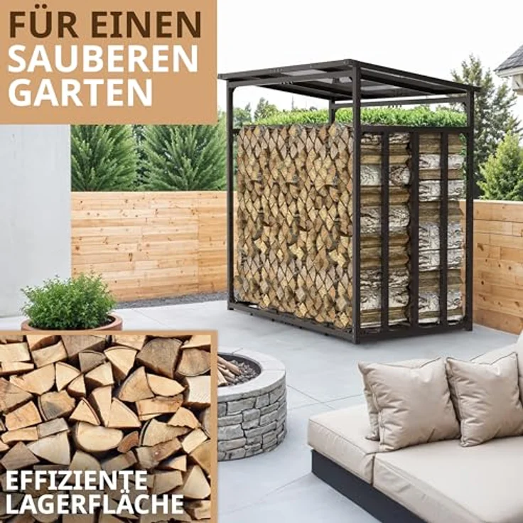 LAWA Living and Lifestyle Kaminholzregal außen, Metall verzinkt mit Dach, 185x105x185 cm, Tragfähigkeit 3,5 t, anthrazit – Bild 3