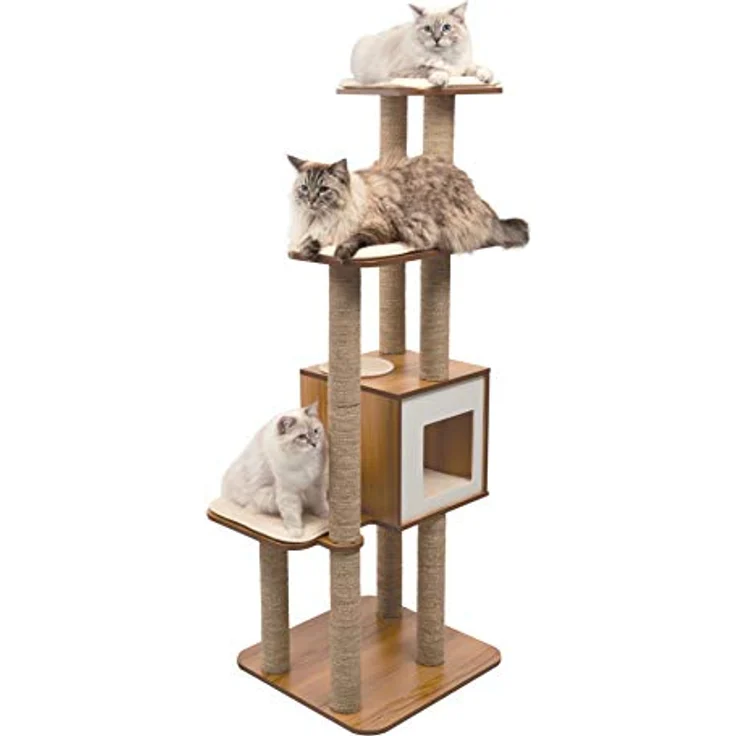 Catit Vesper Katzenmöbel High Base XL, walnuss , Kubus-Höhle mit 3 Plattformen – Bild 1