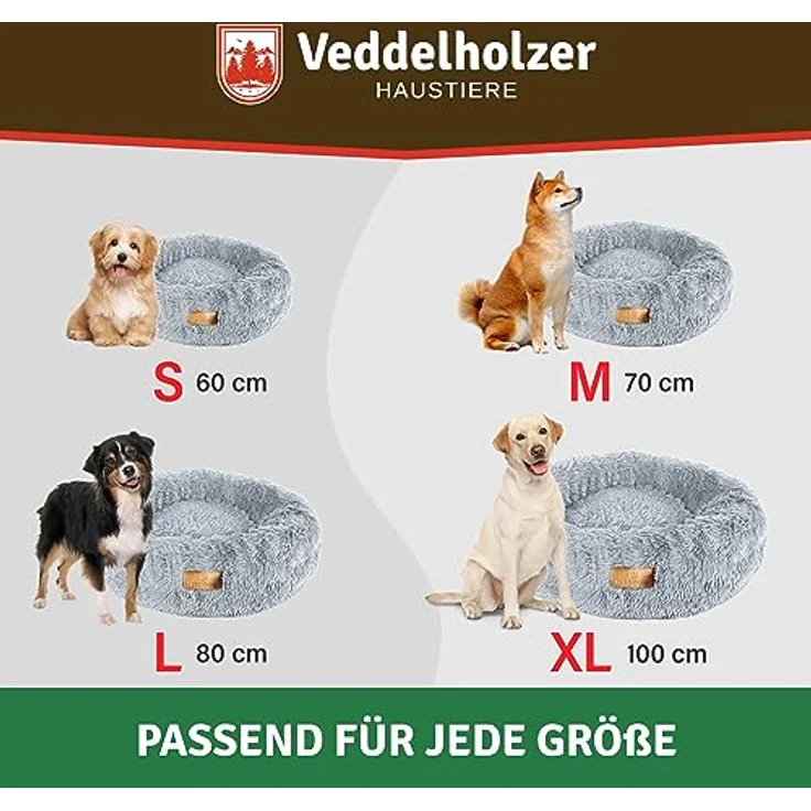 Veddelholzer Ø 60 cm (S) Hellgrau Hundebett Katzenbett Hundekissen Hundebetten in Mehreren Größen Hundebett große mittelgroße kleine Hunde waschbar in hellgrau und dunkelgrau für alle Hunde & Katzen – Bild 5