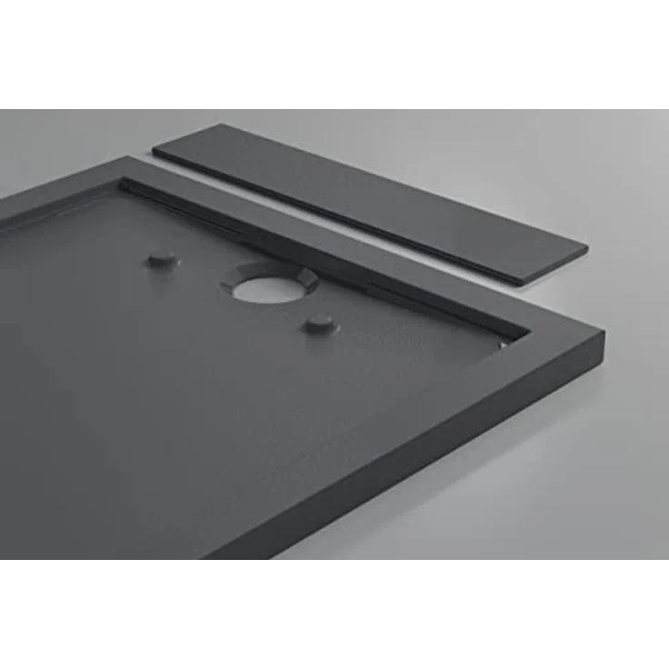 BERNSTEIN Duschtasse 140x90 cm, Mineralguss Duschwanne in Anthrazit Matt mit flacher Bauhöhe und Gefälle, rutschfest und einfach zu reinigen – Bild 4