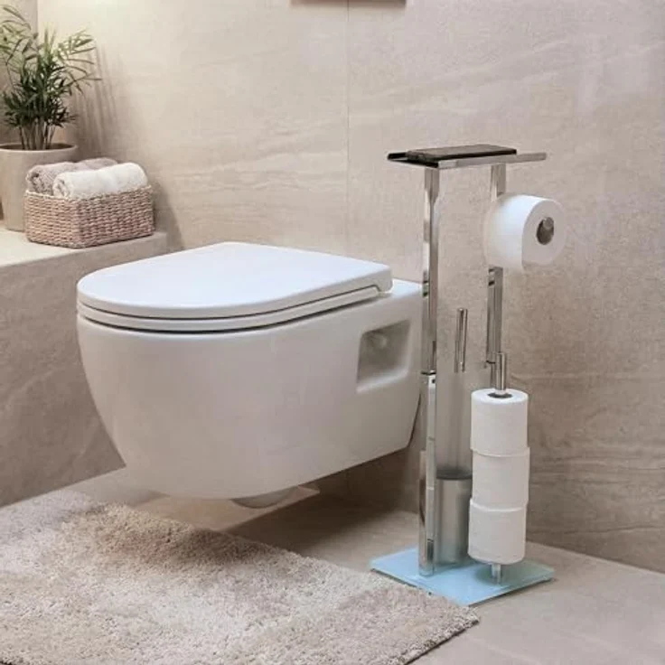 NUXIO HYLLA WC-Reinigungsbürste mit Papierhalter und Handyablage, 65 cm, Edelstahl, glänzend oder matt schwarz, modernes Design – Bild 2
