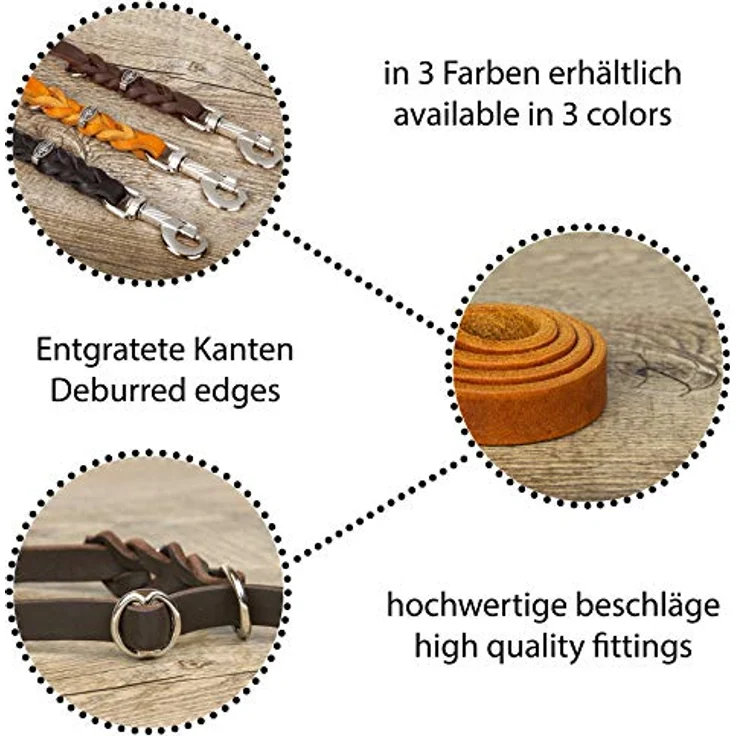 CopcoPet - Retrieverleine/Agilityleine aus Fettleder, verchromt Gr. 1.20 m x 10 mm Braun – Bild 3