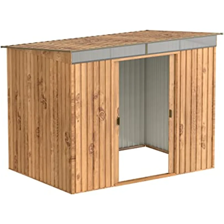 Duramax TOP Pent Roof Skylight 8 x 6 Metall gerätehaus, hergestellt aus verzinktem Stahl, verstärkte Dachkonstruktion, integriertes Oberlicht für Sonnenlicht, Geräteschuppen, Holzmaserung – Bild 5