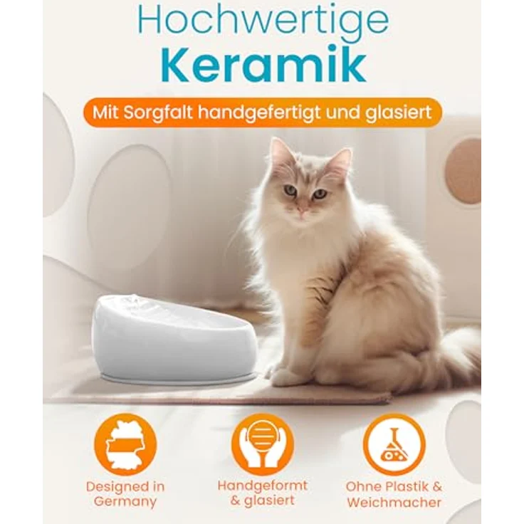 Lucky-Kitty Trinkbrunnen 1,5L, Keramik Trinknapf mit Pumpe für fließendes Wasser, extralanges Kabel (2m), spülmaschinengeeignet, handgefertigt – Bild 3