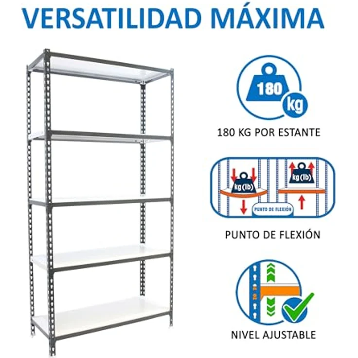 Simonrack Simonclick Metallregal Plus, 200 x 100 x 40 cm, 5 Böden, Traglast 180 kg pro Boden, Stecksystem, anthrazit/weiß – Bild 4