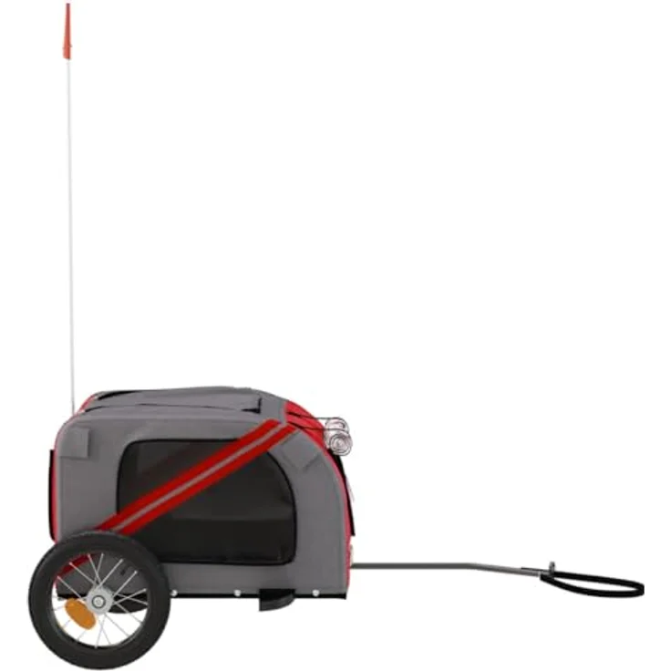 vidaXL Hunde-Transportbox Fahrradanhänger Hunde Oxford-Gewebe und Eisen, Rot und Grau, Belastbarkeit 30 kg – Bild 6