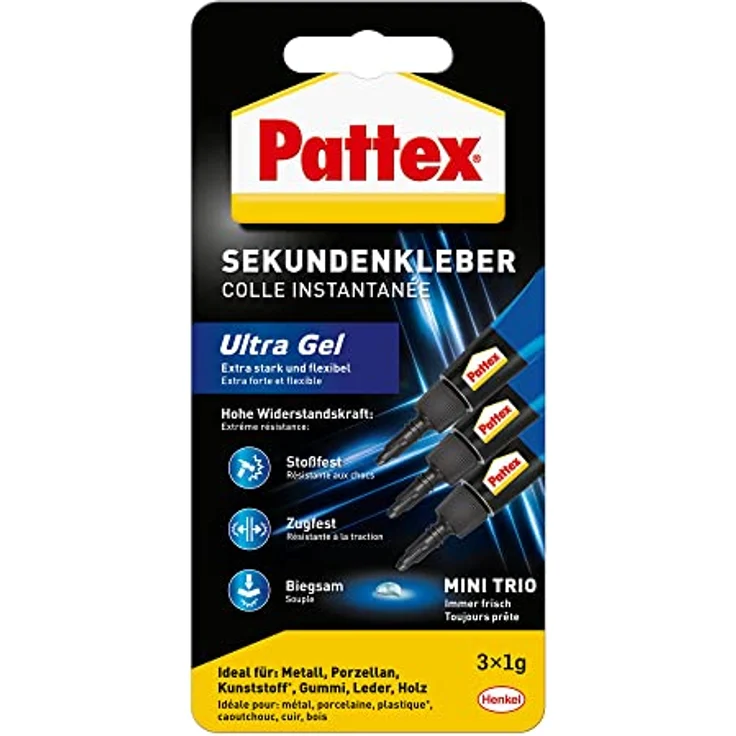 Pattex Sekundenkleber Ultra Gel Mini Trio, 4er Pack (4x 3g), stark & flexibel, wasserfest, farblos – Bild 2