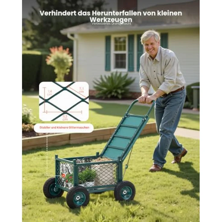 VEVOR Gartenrollsitz, Rollbarer Gartensitz aus Metall mit 180 kg Tragkraft, 4-in-1 Design mit Stauraum, 8-Zoll-Rädern, für Rasen und Terrasse – Bild 5