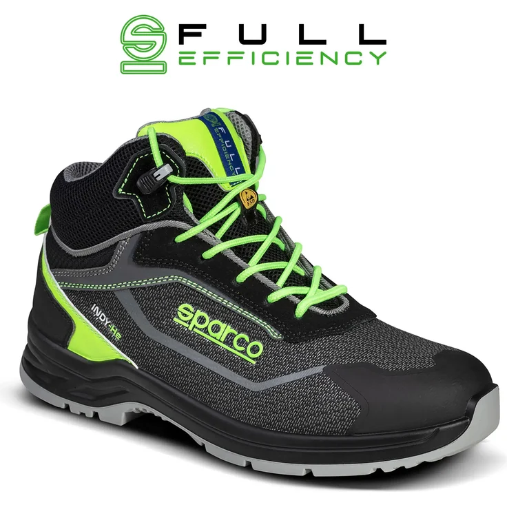 Sparco Indy Ranger ESD S3S SR Sicherheitsschuh, Schwarz/Grün, abriebfest, rutschfest mit Glasfaserzehenkappe, Größe 35